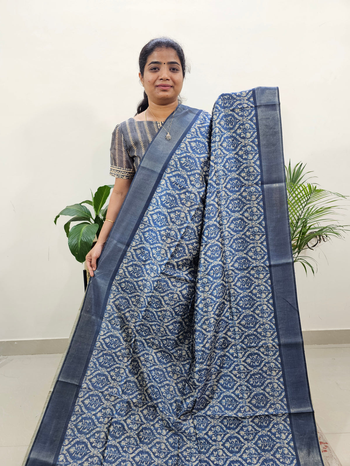 Semi Ghicha Digital Printed Saree - Blue