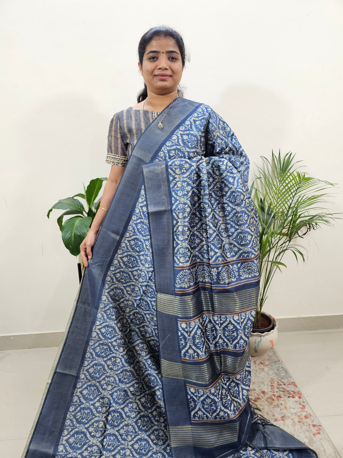 Semi Ghicha Digital Printed Saree - Blue