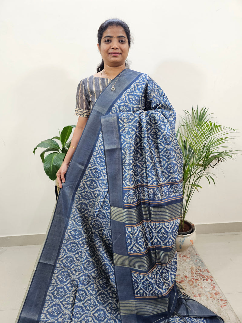 Semi Ghicha Digital Printed Saree - Blue
