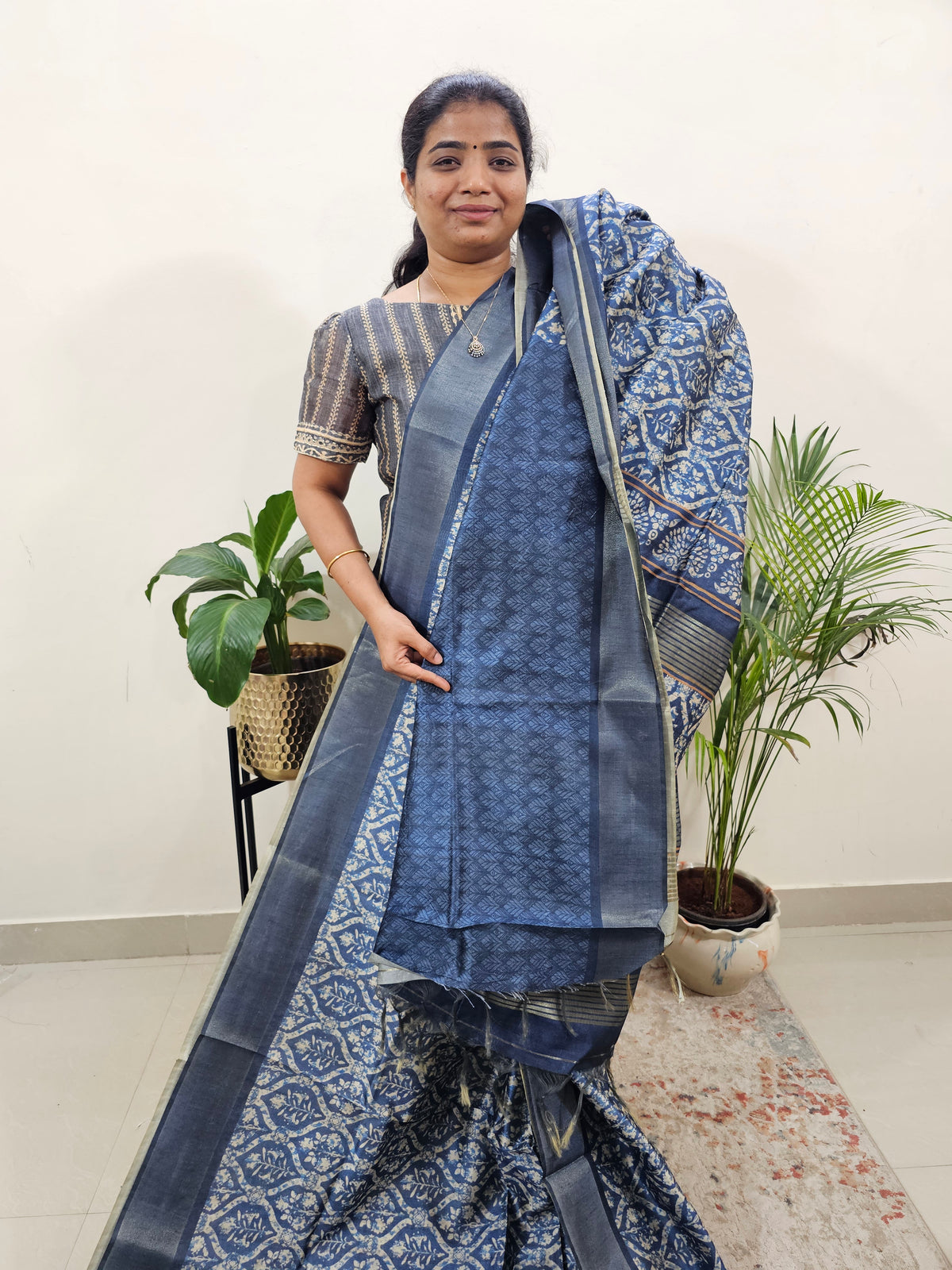 Semi Ghicha Digital Printed Saree - Blue