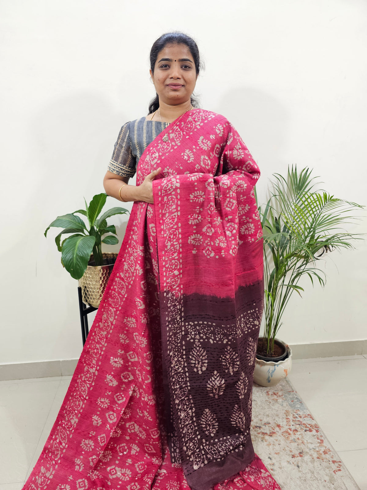 Bhagalpuri Batik Print - Pink with Maroon