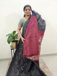 Bhagalpuri Batik Print - Grey with Maroon