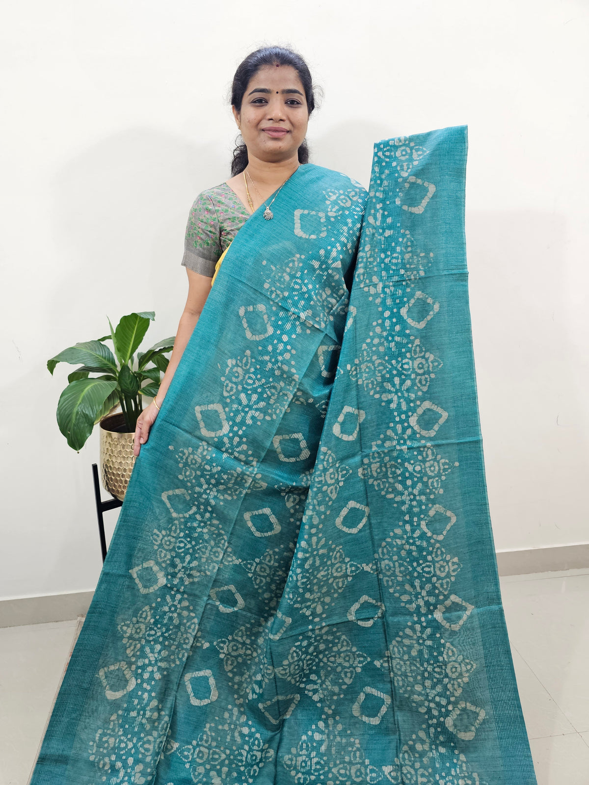 Bhagalpuri Batik Print - Sea Green with Blue