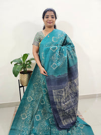 Bhagalpuri Batik Print - Sea Green with Blue