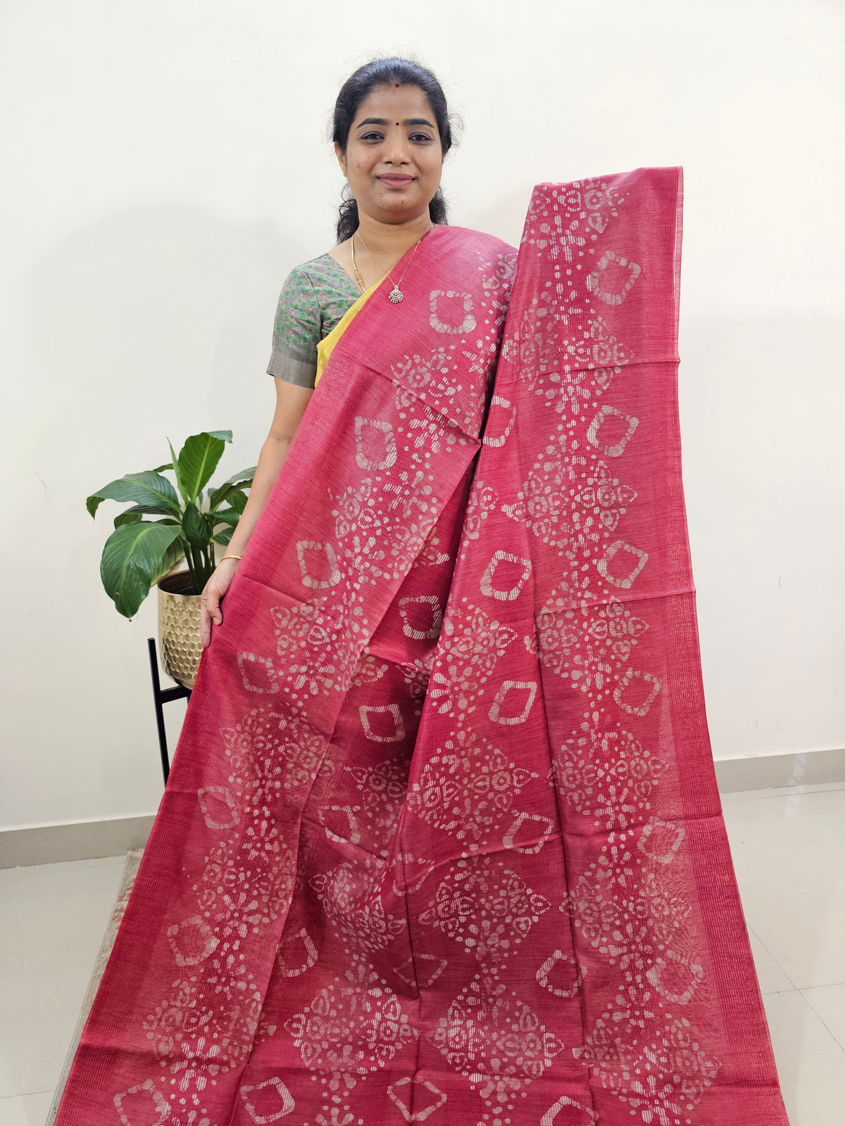 Bhagalpuri Batik Print - Pink with Maroon
