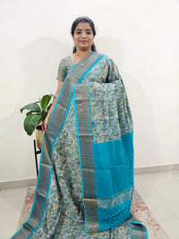 Pure Chanderi Butter Silk - Grey with Blue