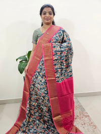 Pure Chanderi Butter Silk - Grey with Pink