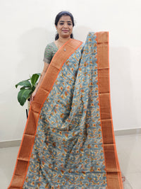 Pure Chanderi Butter Silk - Grey with Orange