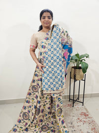 Cotton Kalamkari Saree - Off-white with Multi Shade