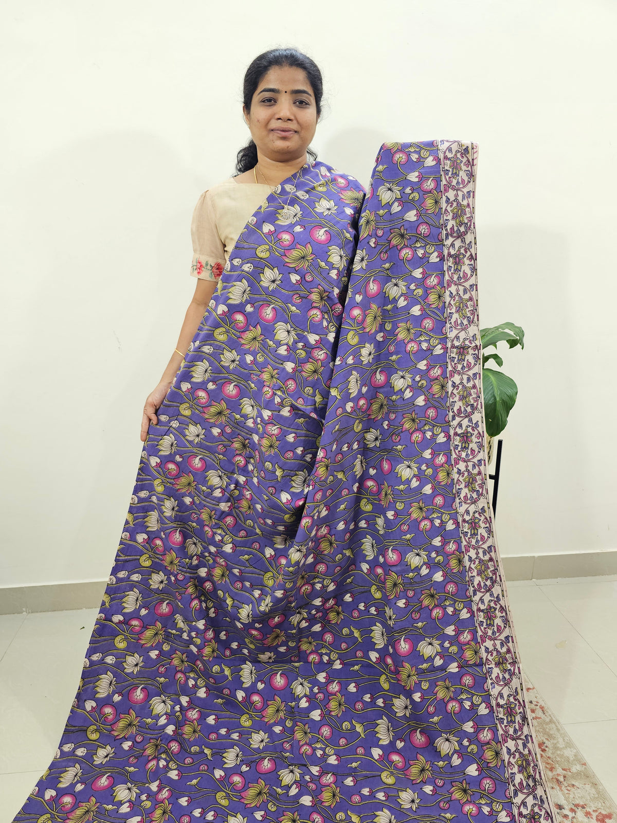 Cotton Kalamkari Saree - Dark Lavender