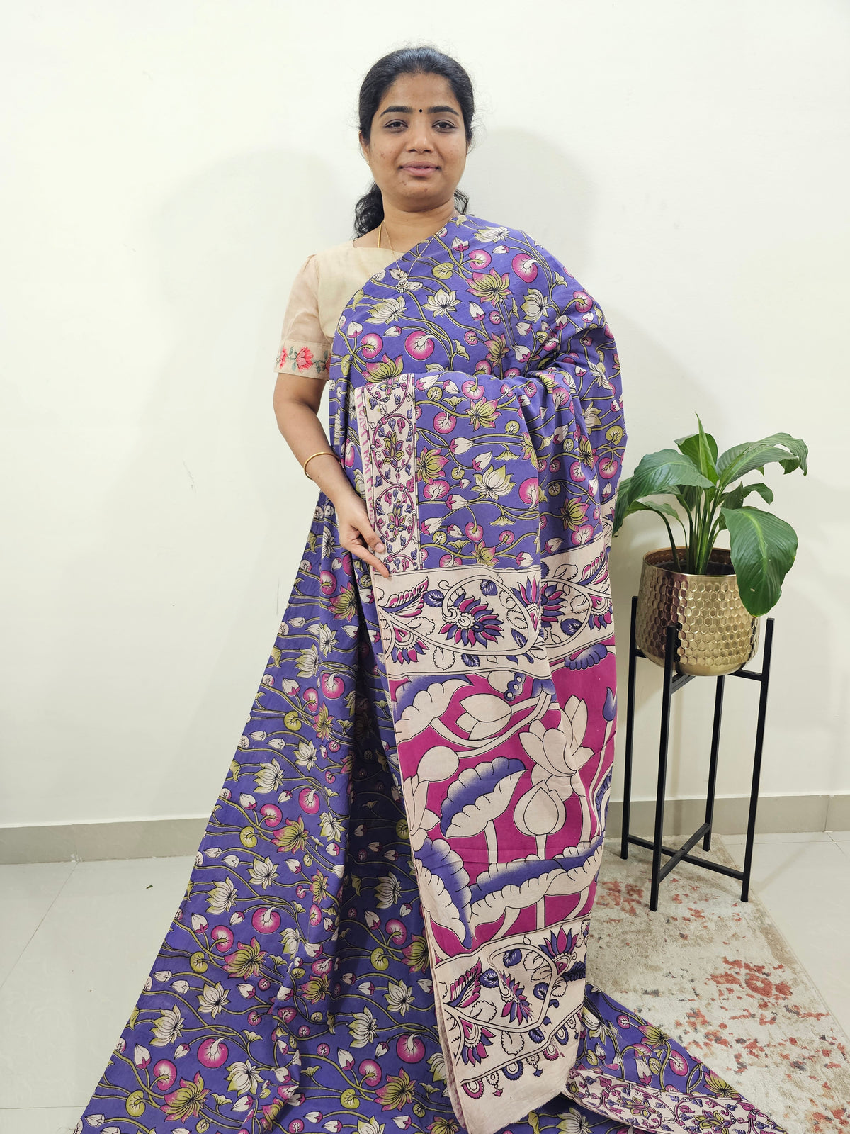 Cotton Kalamkari Saree - Dark Lavender