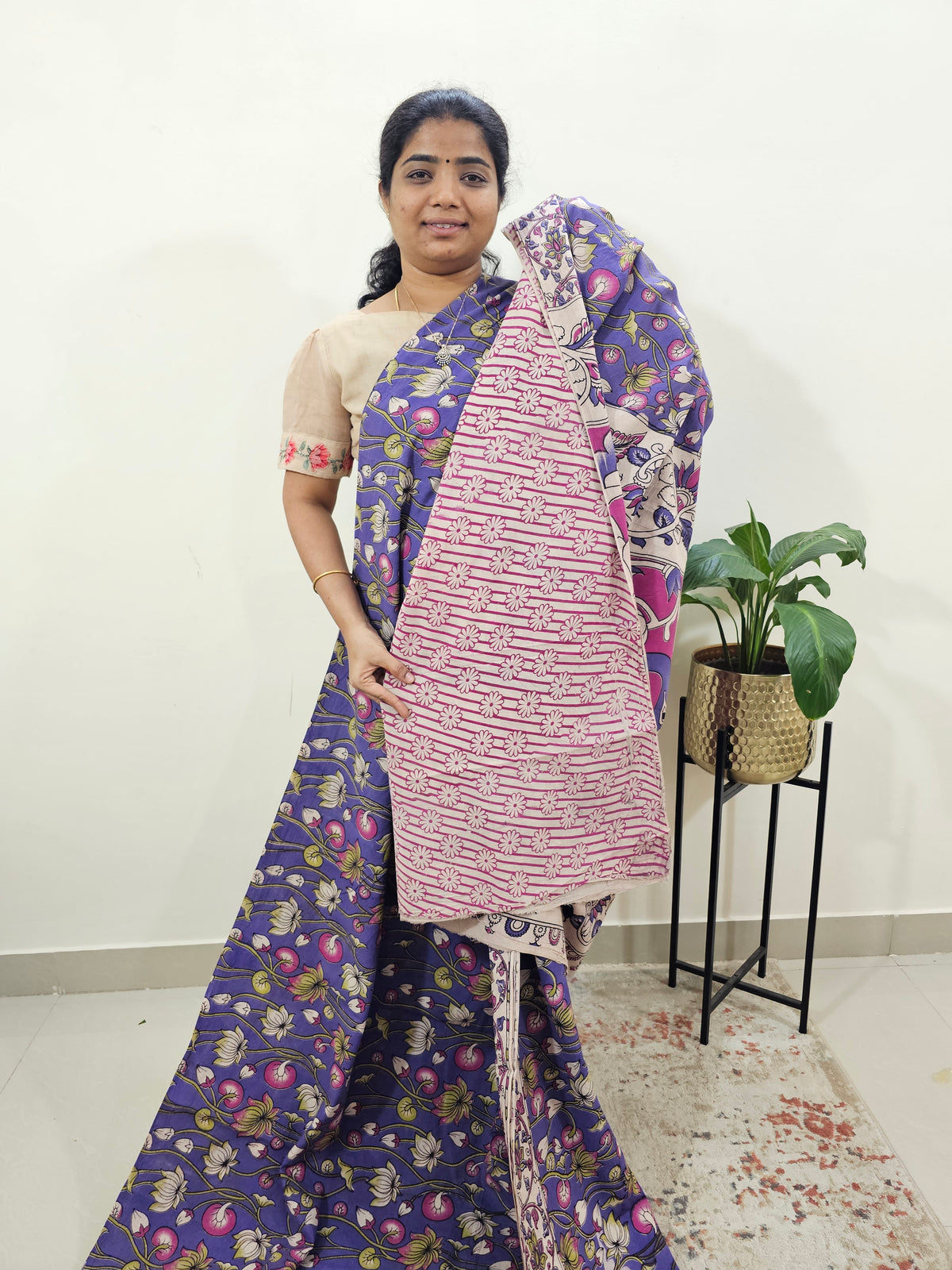 Cotton Kalamkari Saree - Dark Lavender