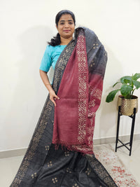 Bhagalpuri Batik Print - Grey with Maroon