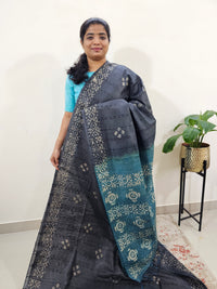 Bhagalpuri Batik Print - Grey with Sea Green