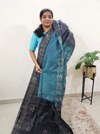 Bhagalpuri Batik Print - Grey with Sea Green
