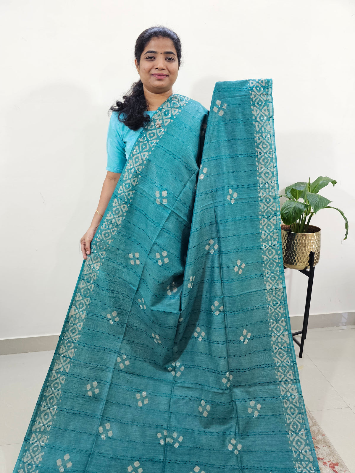Bhagalpuri Batik Print - Sea Green with Blue