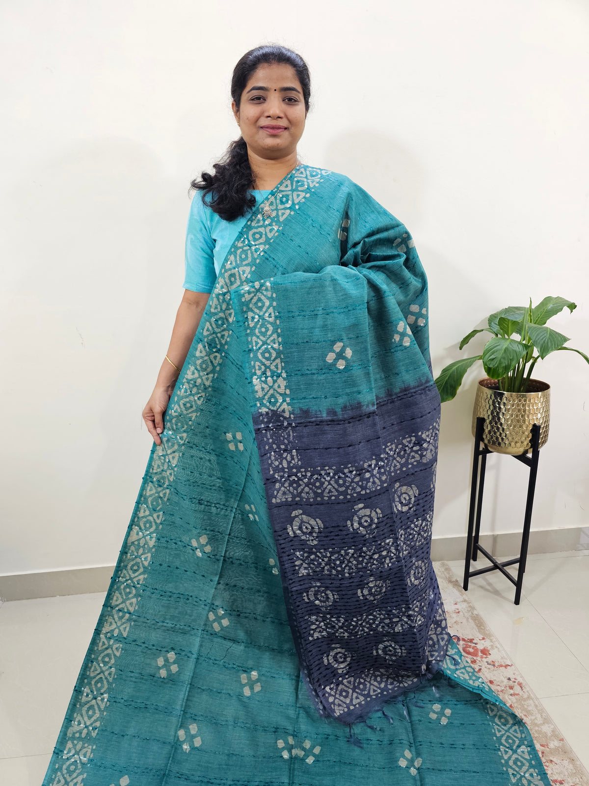 Bhagalpuri Batik Print - Sea Green with Blue