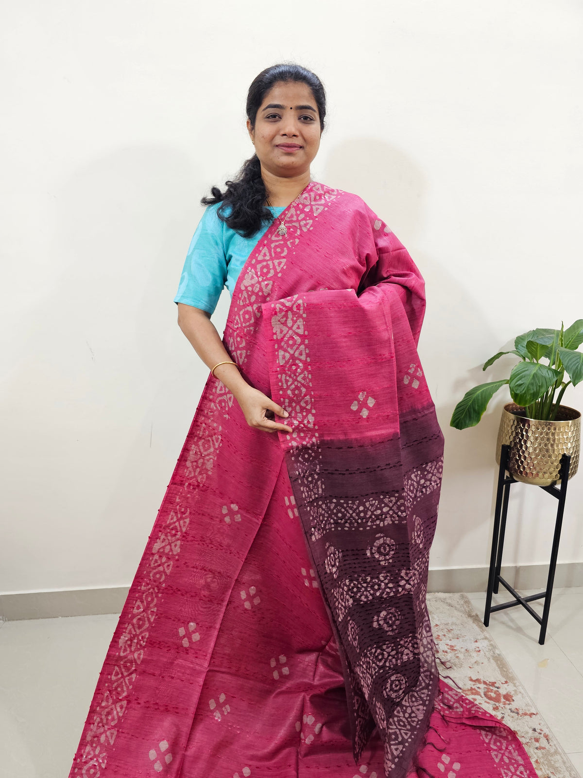 Bhagalpuri Batik Print - Pink with Maroon