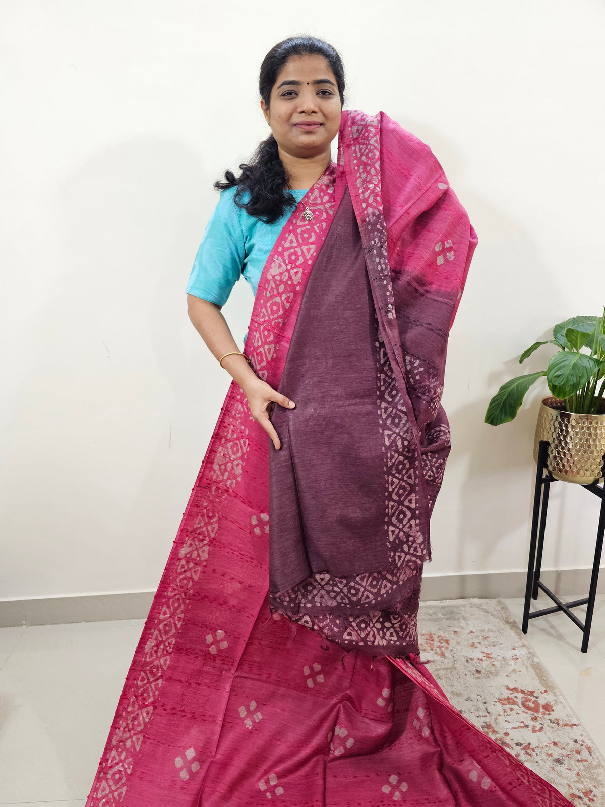 Bhagalpuri Batik Print - Pink with Maroon