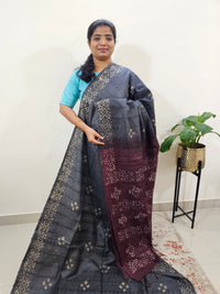 Bhagalpuri Batik Print - Grey with Dark Maroon