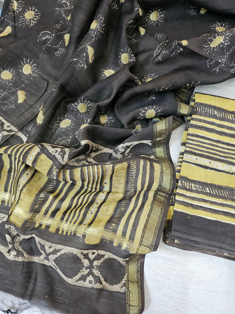 Cotton with Ajark Print - Mehndi Green with Brown