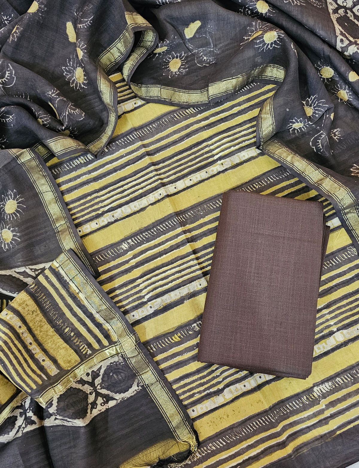 Cotton with Ajark Print - Mehndi Green with Brown