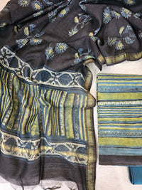 Cotton with Ajark Print - Blue with Green