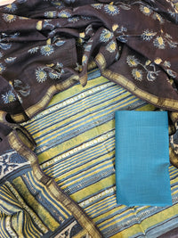 Cotton with Ajark Print - Blue with Green