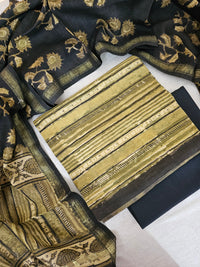 Cotton with Ajark Print - Mehndi Green with Black
