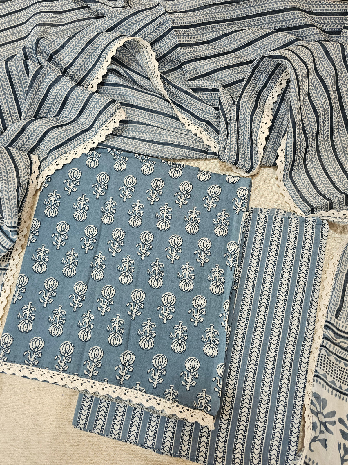 Pure Cotton Unstitched Salwar Suit  - Grey