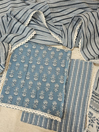 Pure Cotton Unstitched Salwar Suit  - Grey