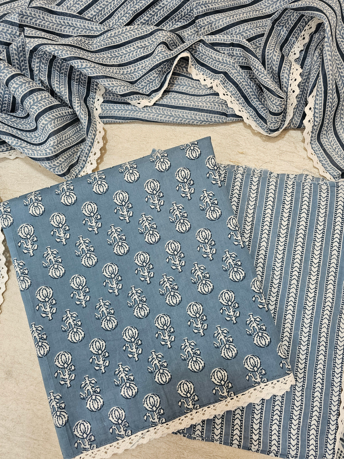 Pure Cotton Unstitched Salwar Suit  - Grey