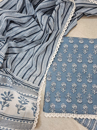 Pure Cotton Unstitched Salwar Suit  - Grey