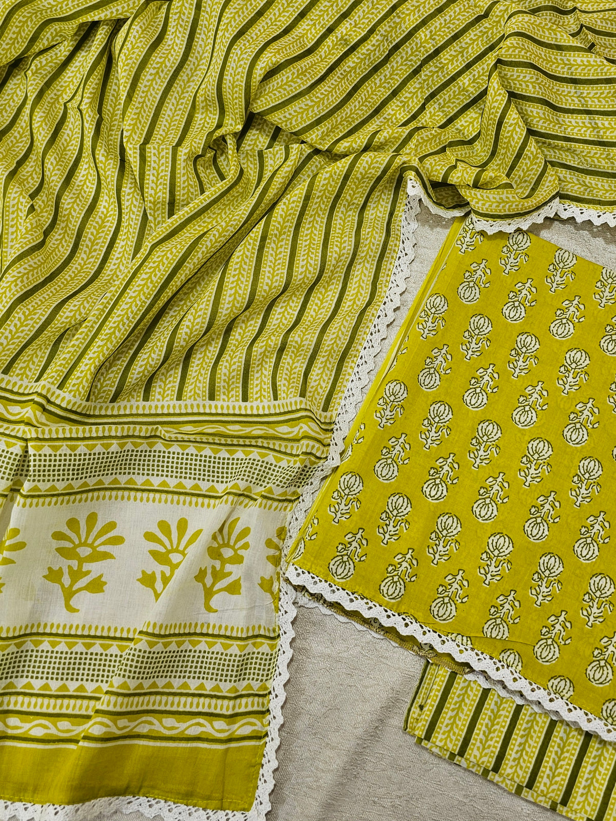 Pure Cotton Unstitched Salwar Suit  - Lime Green