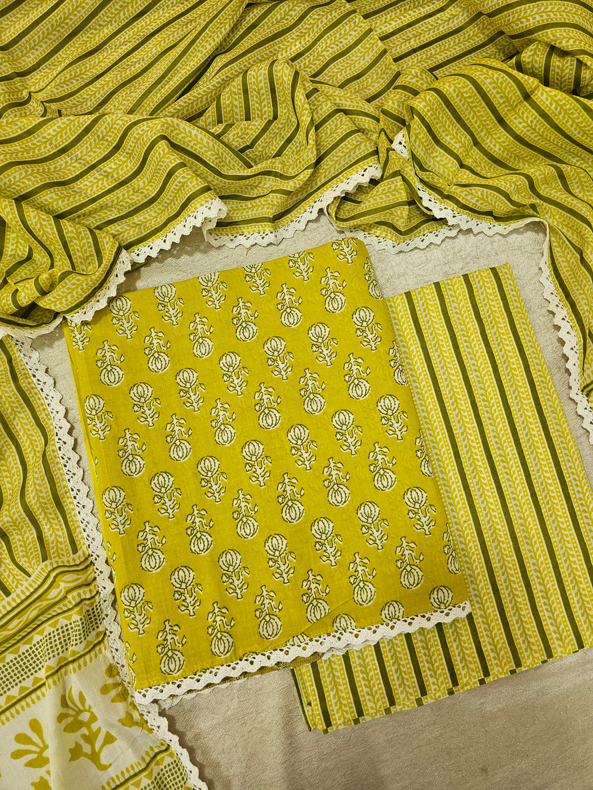 Pure Cotton Unstitched Salwar Suit  - Lime Green