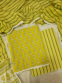 Pure Cotton Unstitched Salwar Suit  - Lime Green