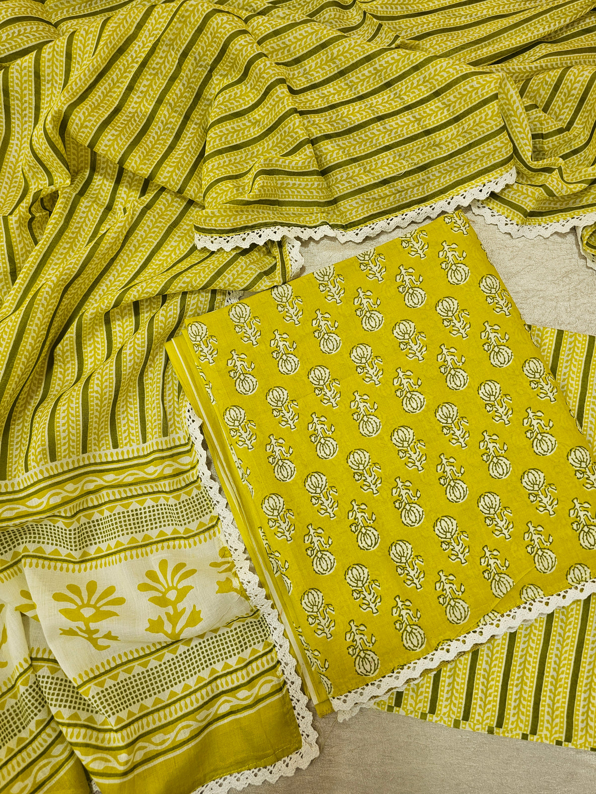 Pure Cotton Unstitched Salwar Suit  - Lime Green