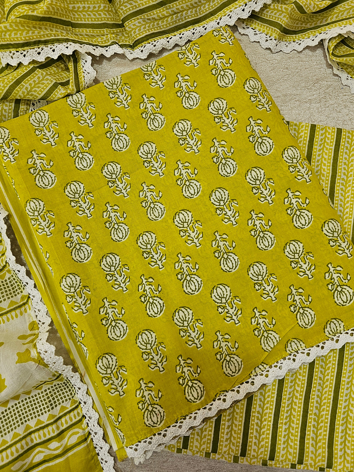 Pure Cotton Unstitched Salwar Suit  - Lime Green