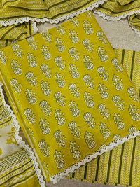 Pure Cotton Unstitched Salwar Suit  - Lime Green