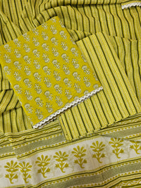 Pure Cotton Unstitched Salwar Suit  - Lime Green