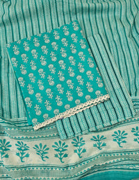 Pure Cotton Unstitched Salwar Suit  - Sea Green