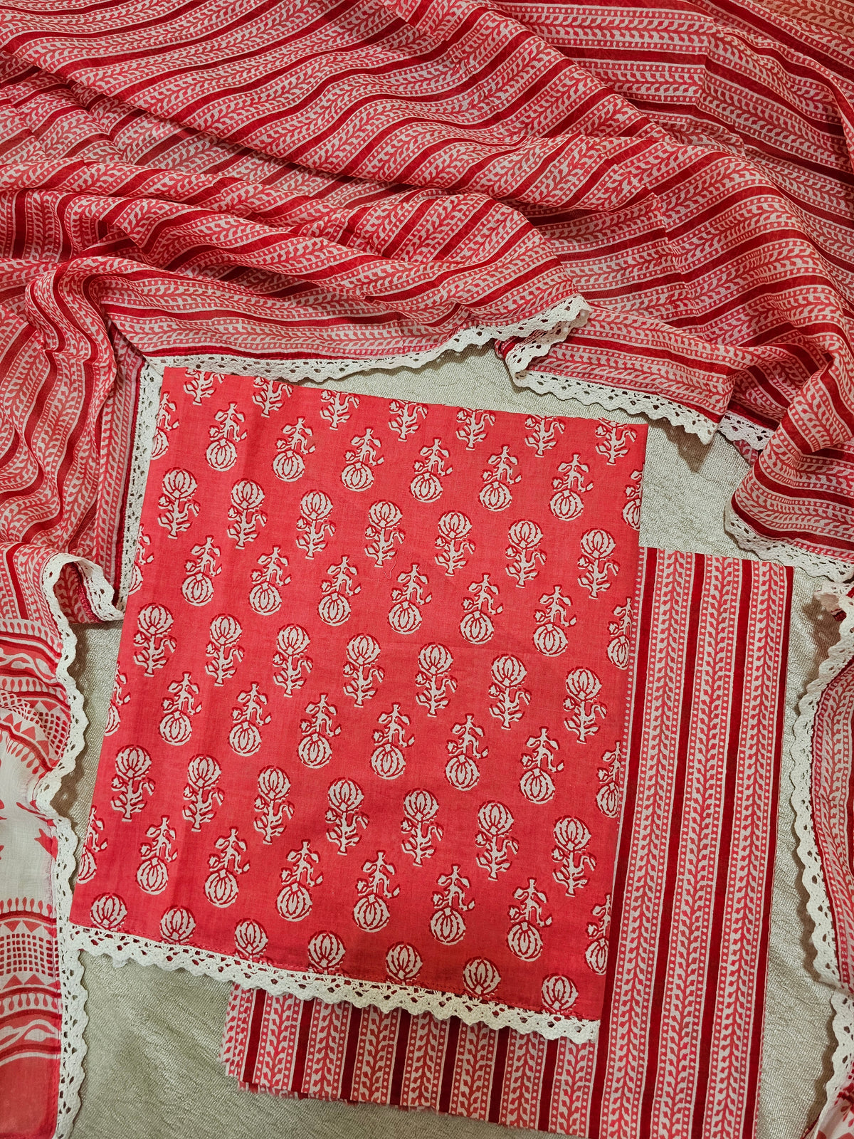 Pure Cotton Unstitched Salwar Suit  - Pink