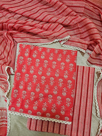 Pure Cotton Unstitched Salwar Suit  - Pink