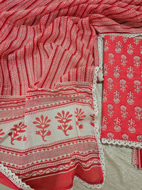 Pure Cotton Unstitched Salwar Suit  - Pink