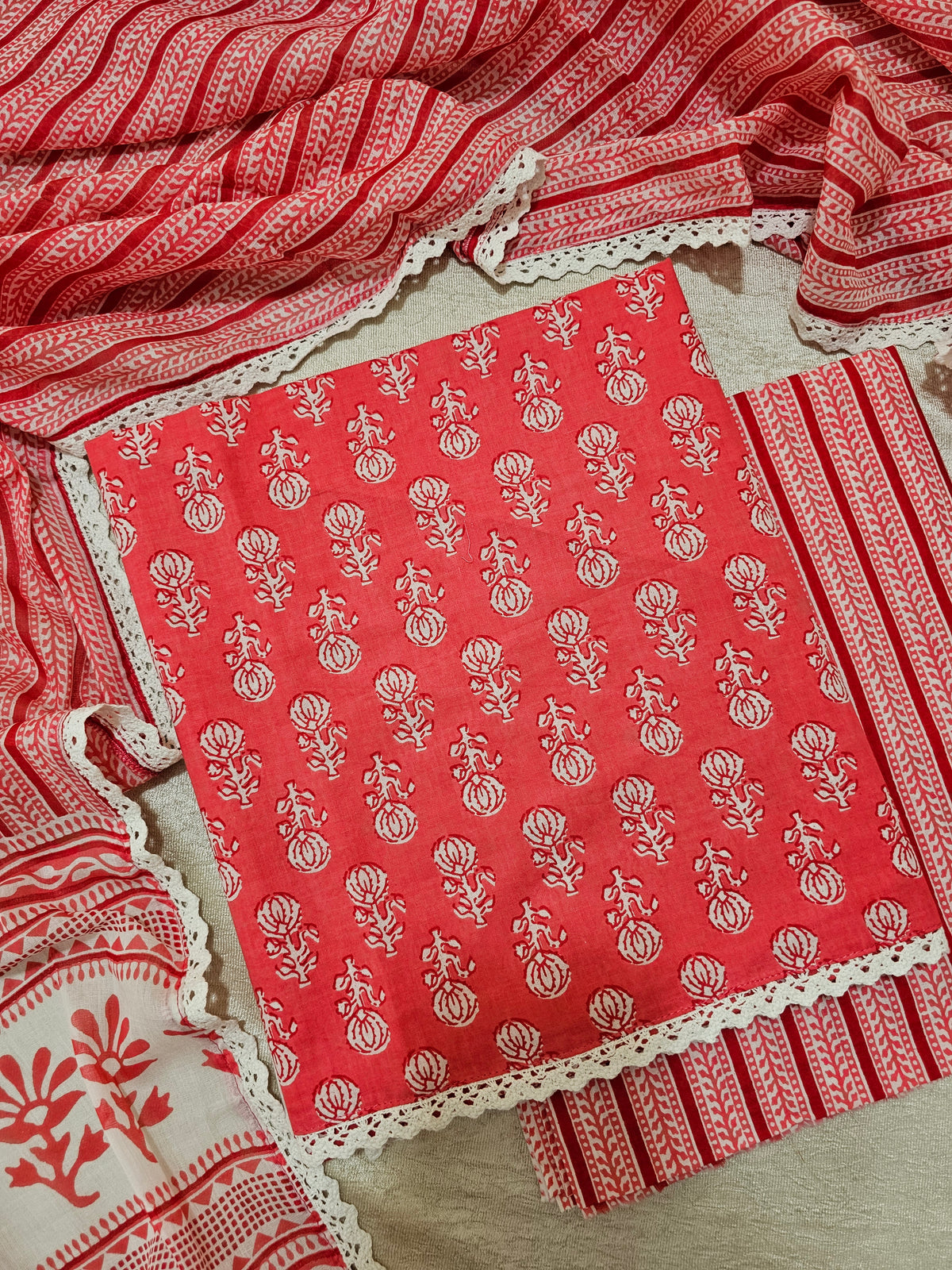 Pure Cotton Unstitched Salwar Suit  - Pink