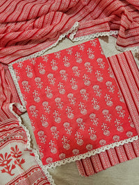 Pure Cotton Unstitched Salwar Suit  - Pink