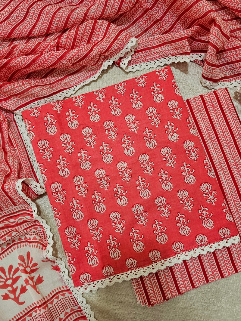 Pure Cotton Unstitched Salwar Suit  - Pink