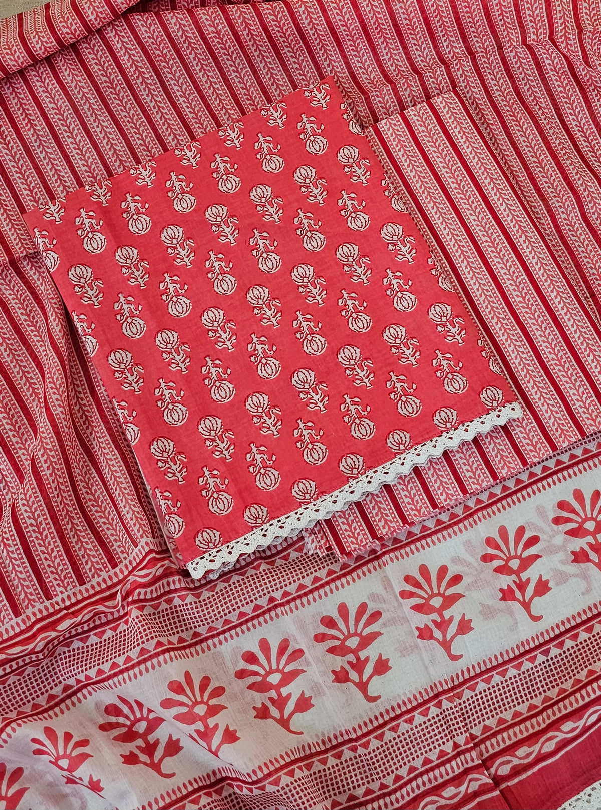 Pure Cotton Unstitched Salwar Suit  - Pink