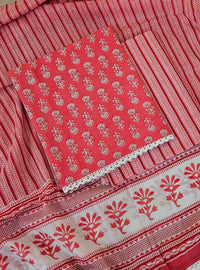 Pure Cotton Unstitched Salwar Suit  - Pink