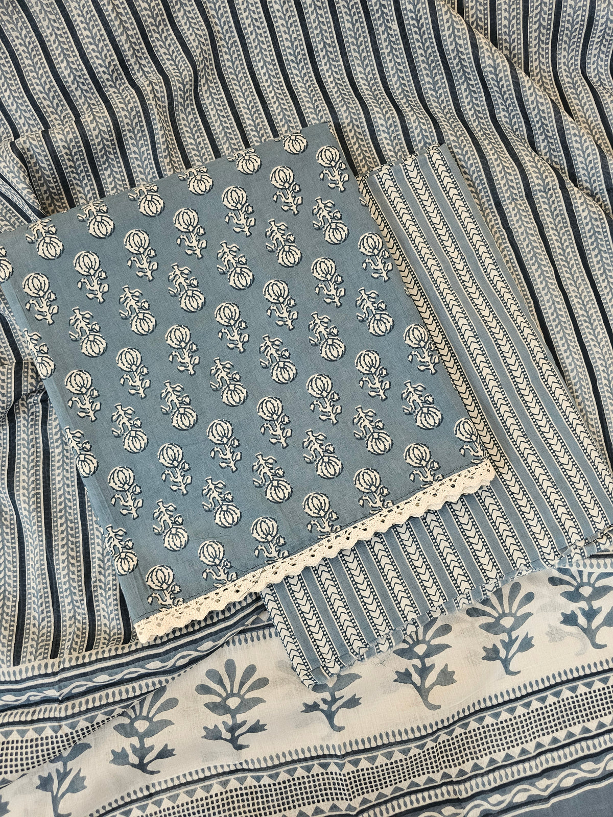 Pure Cotton Unstitched Salwar Suit  - Grey